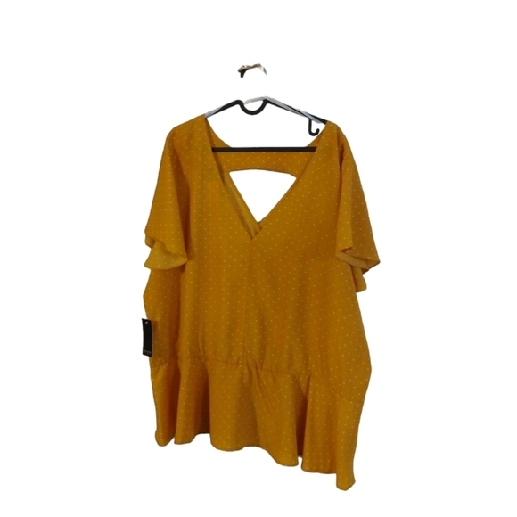 Polka Dot Eloquii Top Drape Bodice Triangle Cut-Out Flutter Slve. Feminine 2X - Picture 10 of 12